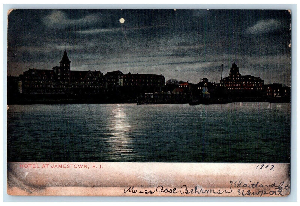 1907 Moonlight Night View Of Hotel At Jamestown Rhode Island RI Antique Postcard