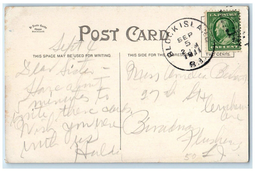 1911 Off Pebbly Beach Block Island Rhode Island RI Posted Antique Postcard