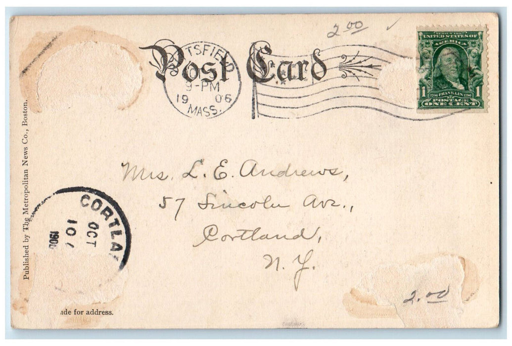1906 Haystack Monument Williamstown Massachusetts MA Cortland NY Posted Postcard