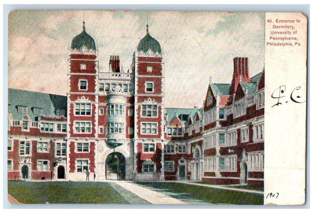 1907 Entrance To Dormitory University Of Pennsylvania Philadelphia PA Postcard