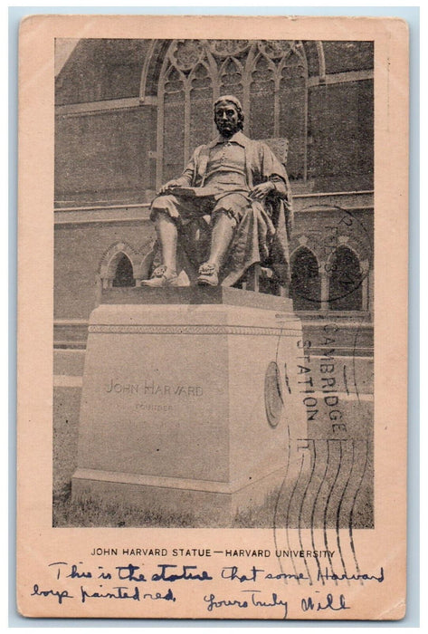 1904 John Harvard Statue Harvard University Boston Massachusetts MA Postcard