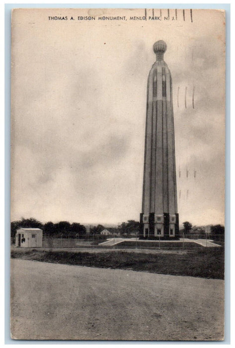 1943 Thomas A Edison Monument Menlo Park New Jersey NJ Vintage Postcard