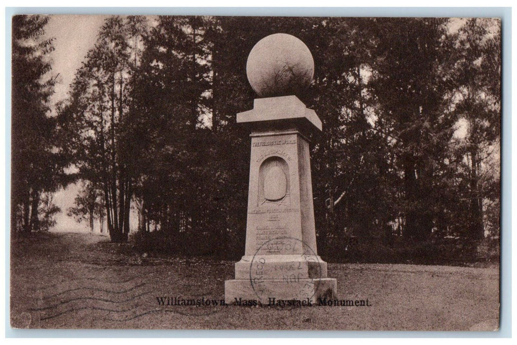 1908 Haystack Monument Williamstown Massachusetts MA LE Higley Postcard