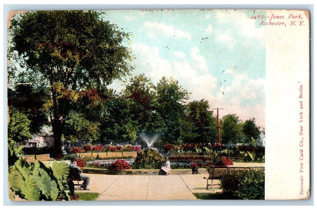 1909 Jones Park Fountain Flower Benches Rochester New York NY Souvenir Postcard