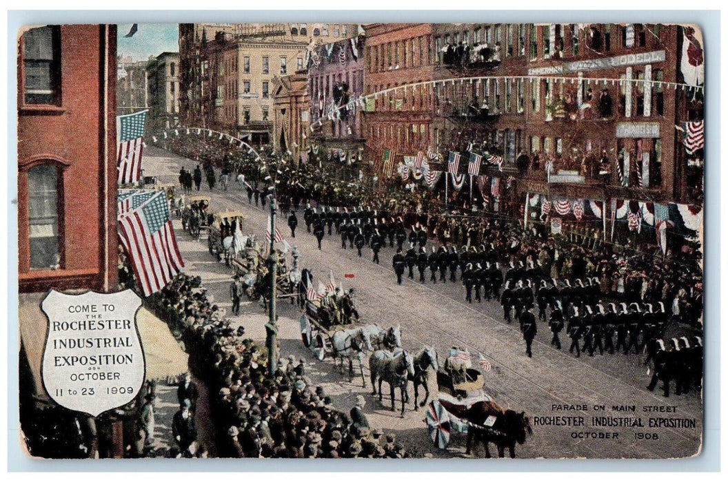 c1905 Rochester Industrial Exposition Parade Horse Main Street New York Postcard