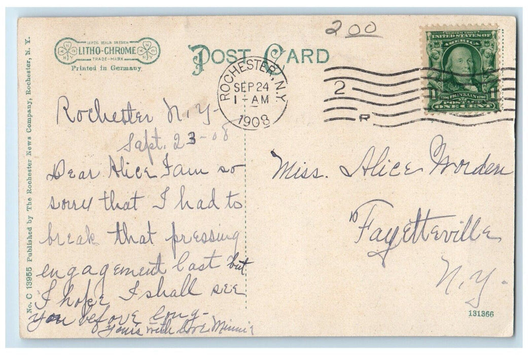 1908 Hall Auditorium Bible School Room Central Church Street Rochester Postcard