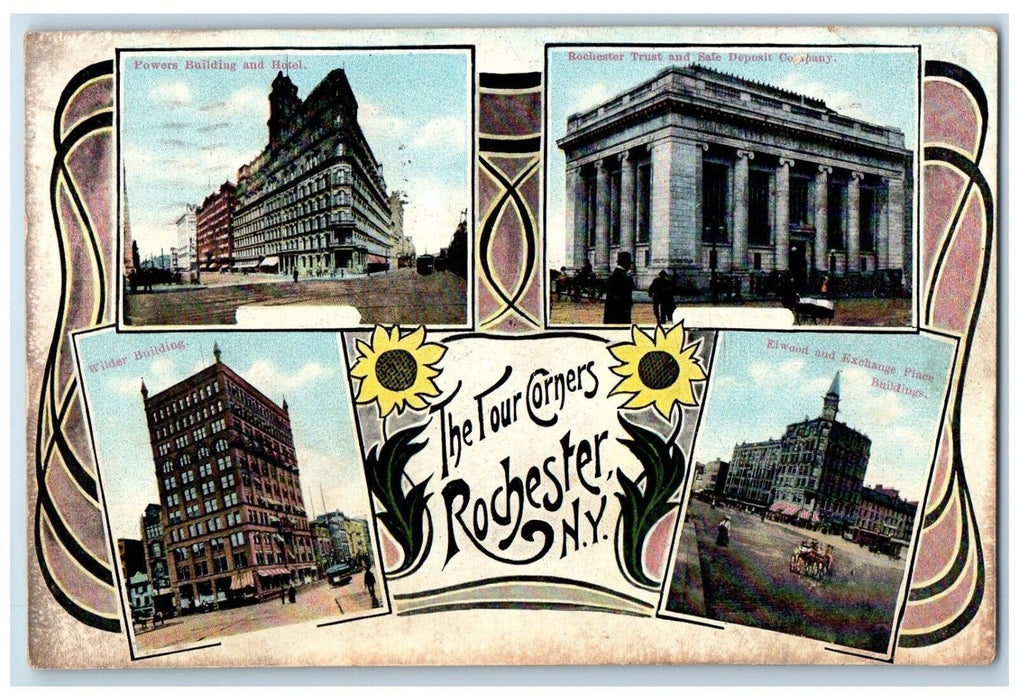 1909 The Four Corners Multiview Building Exterior Rochester New York NY Postcard