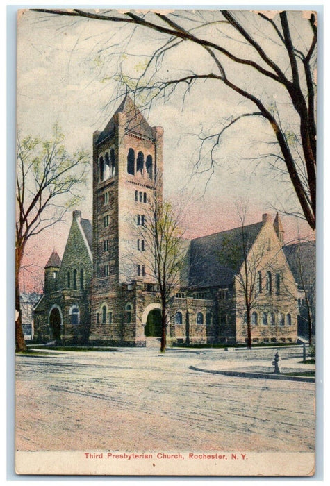 1909 Third Presbyterian Church Exterior Street Road Rochester New York Postcard