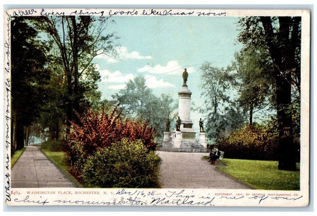 1905 Washington Place Monument Sculpture Statue Rochester New York NY Postcard