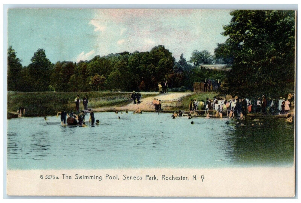 1909 Swimming Pool Seneca Park Gathering Lake River Rochester New York Postcard