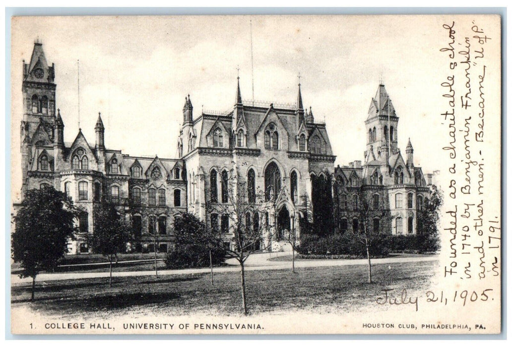 c1905 College Hall University School Exterior Philadelphia Pennsylvania Postcard