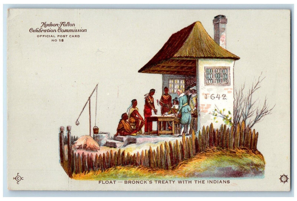 c1910 Float Broncks Treaty The Indians Hudson Fulton New York City NY Postcard