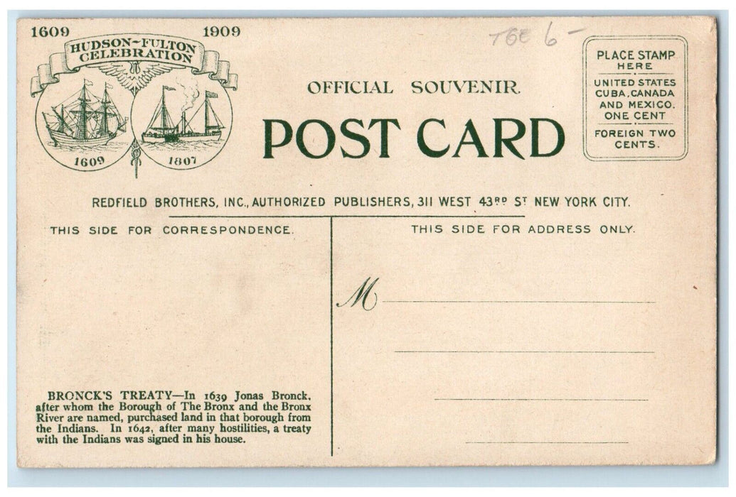 c1910 Float Broncks Treaty The Indians Hudson Fulton New York City NY Postcard