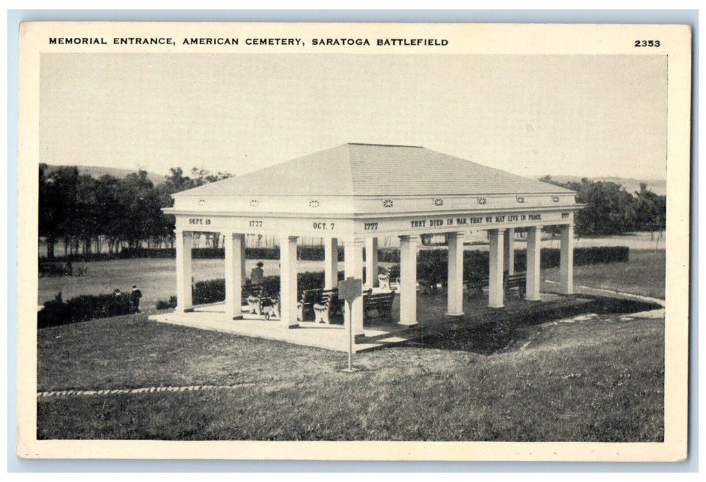 c1920 Memorial Entrance American Cemetery Saratoga Battlefield New York Postcard