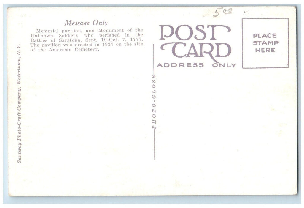 c1920 Memorial Entrance American Cemetery Saratoga Battlefield New York Postcard