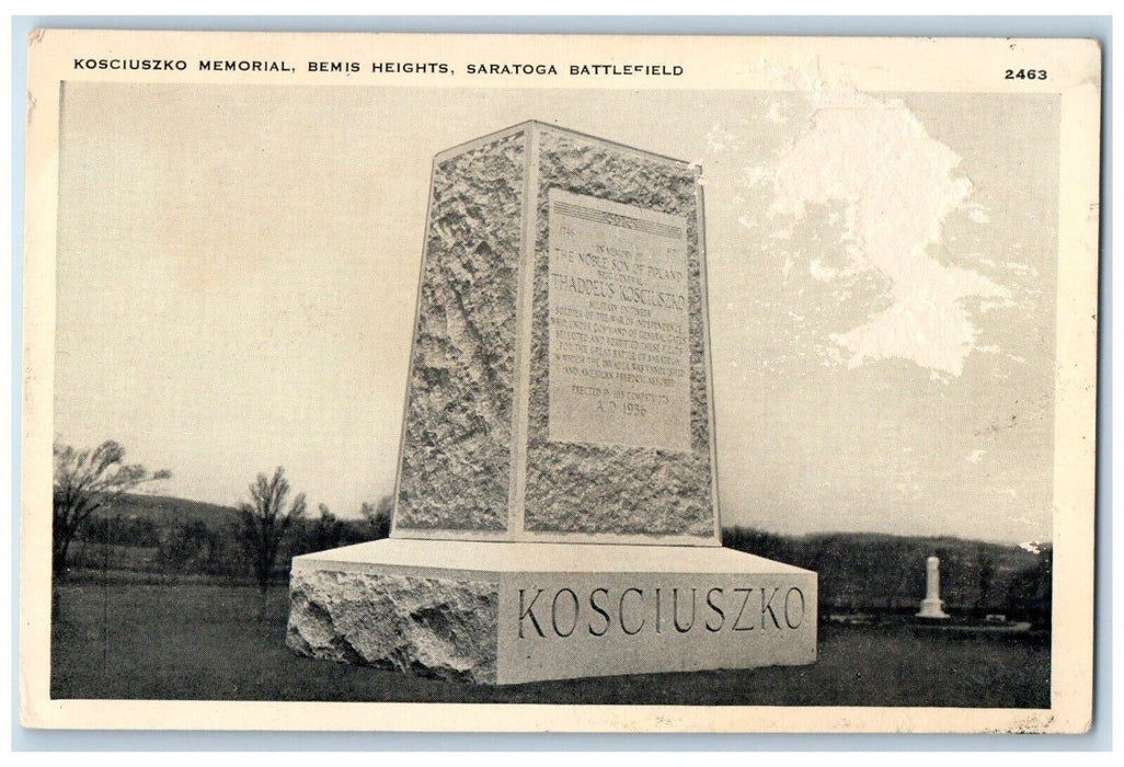 c1920 Kosciuszko Memorial Bemis Heights Saratoga Battlefield Monument Postcard