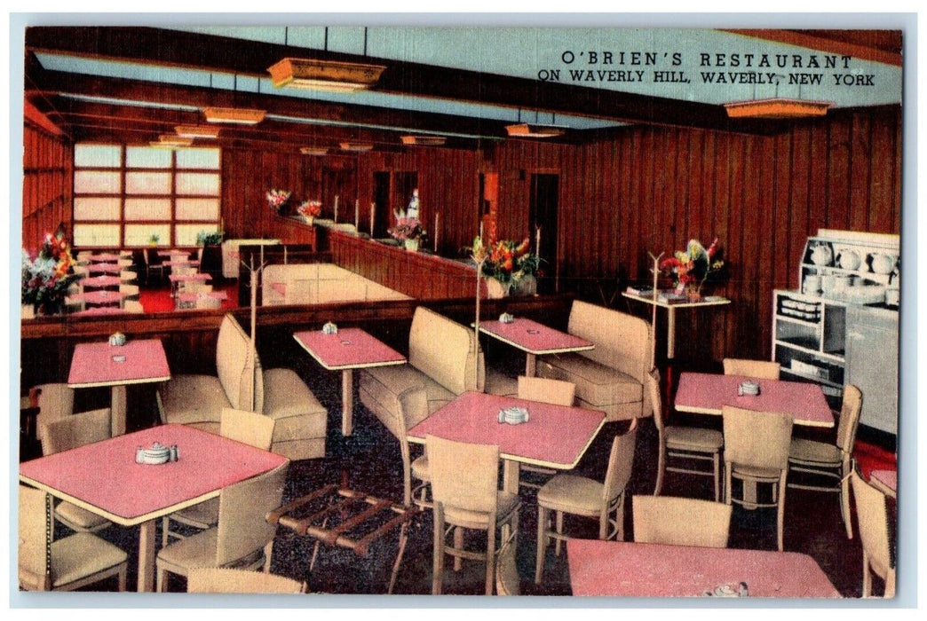 c1940's O Brien's Restaurant On Waverly Hill Dining Room Waverly NY Postcard