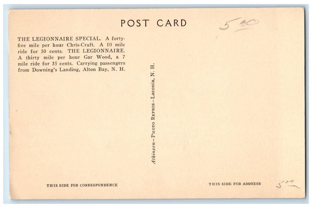 Legionnaire Special Alton Bay Lake Winnipesaukee New Hampshire NH Postcard