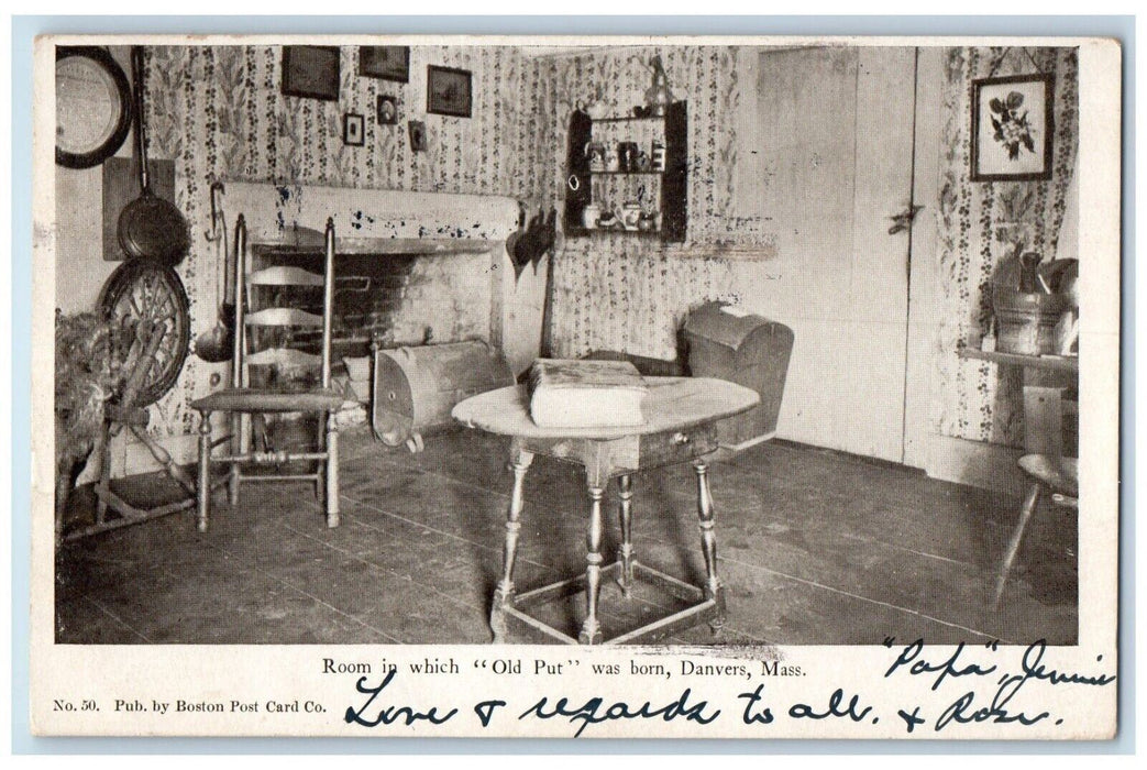 1906 Room In Which Old Put Was Born Interior Danvers Massachusetts MA Postcard