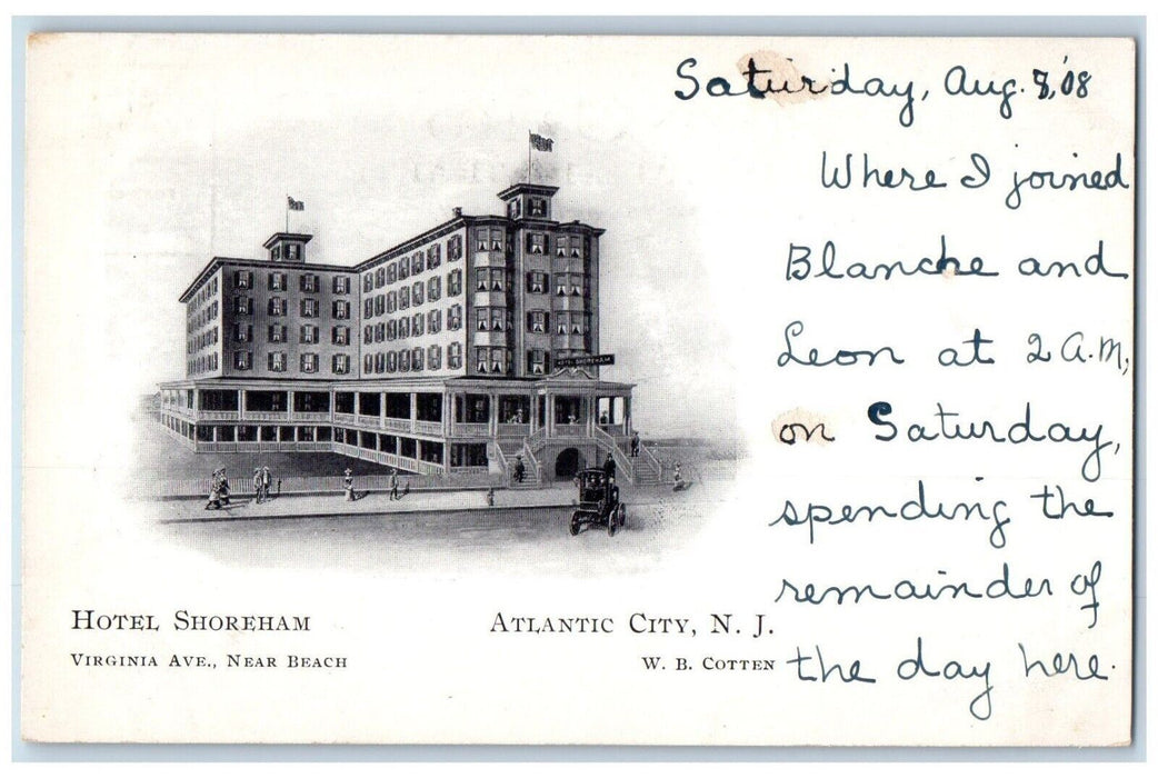 c1905 Hotel Shoreham Building Car Atlantic City New Jersey NJ Antique Postcard