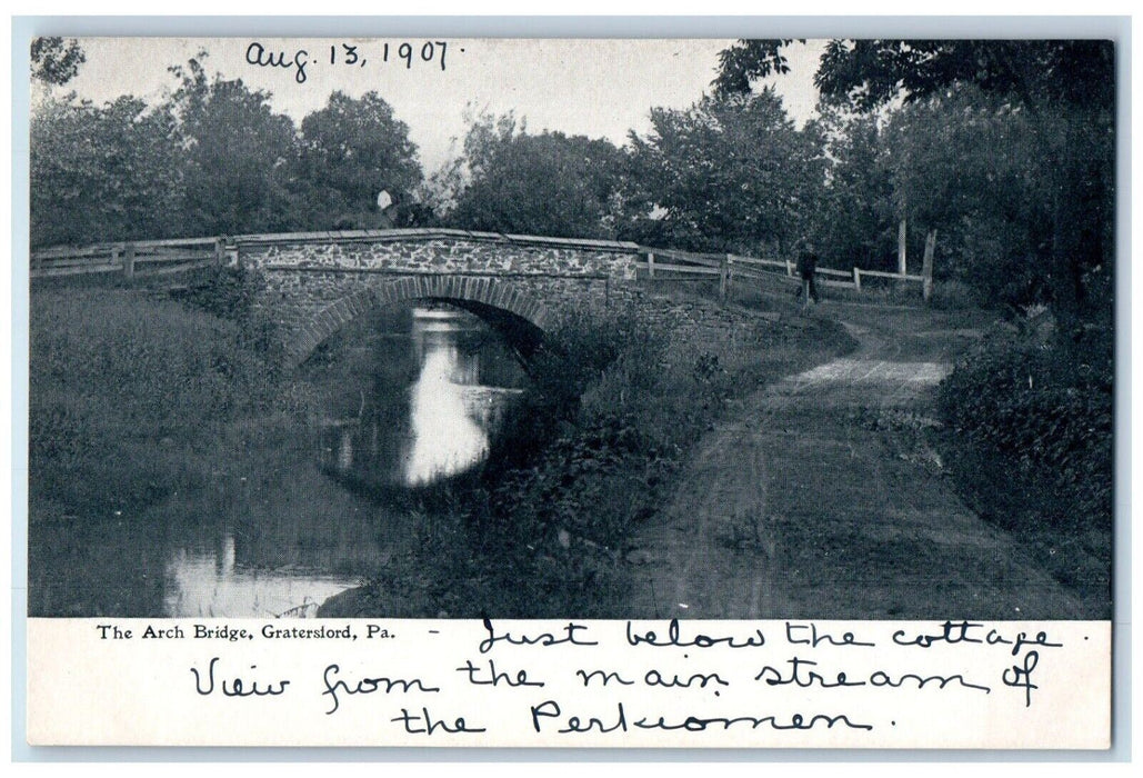 1907 The Arch Bridge Dirt Road Gratersford Pennsylvania PA Antique Postcard