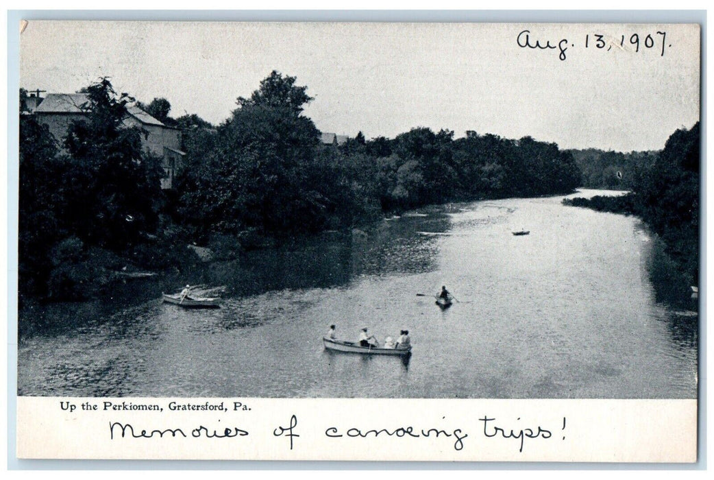 1907 Up The Perkiomen Canoeing Gratersford Pennsylvania PA Antique Postcard