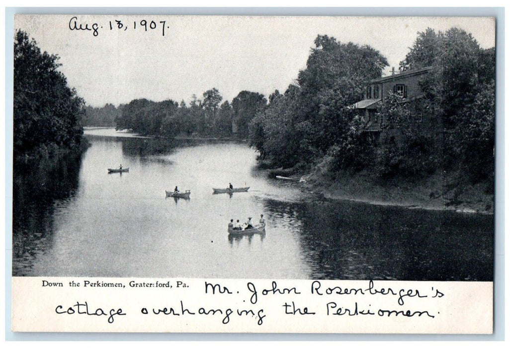 1907 Down The Perkiomen Canoeing Scene Gratersford Pennsylvania PA Postcard