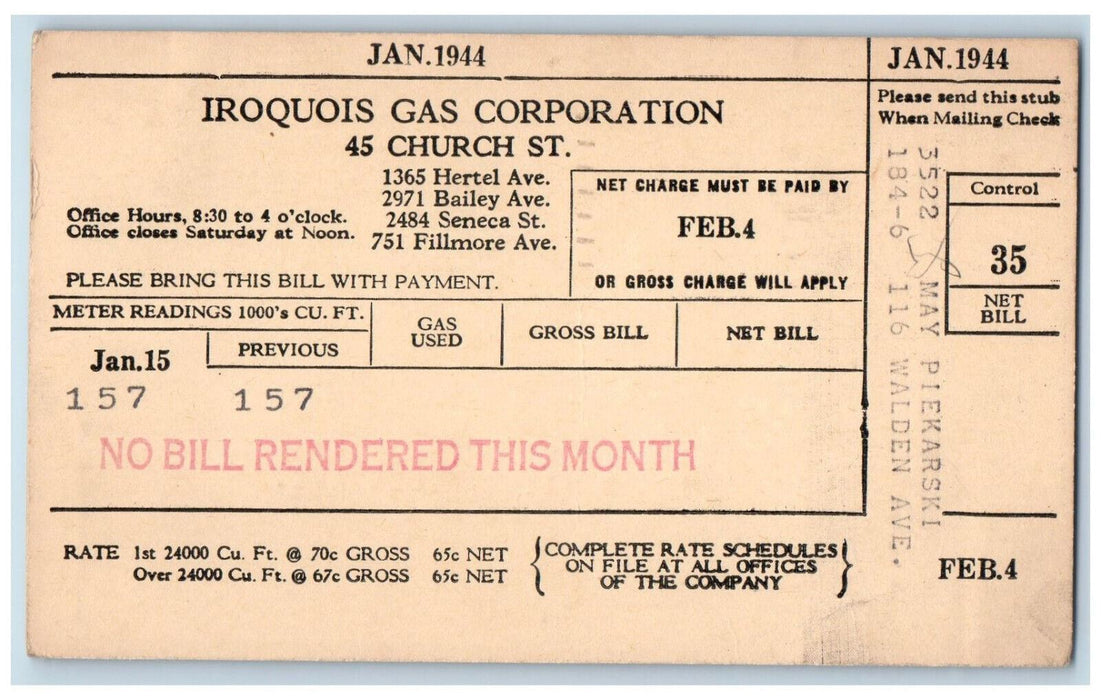 1944 Iroquois Gas Corporation Buffalo New York NY Unposted Postcard