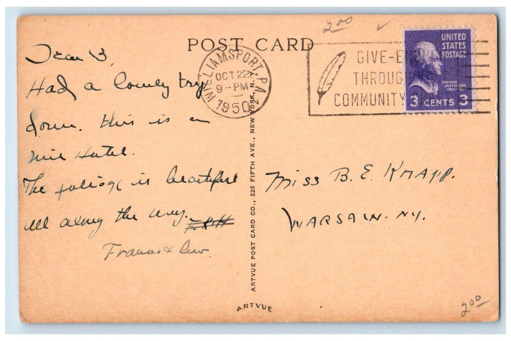 1950 The Gymnasium Lycoming College Williamsport Pennsylvania PA Posted Postcard