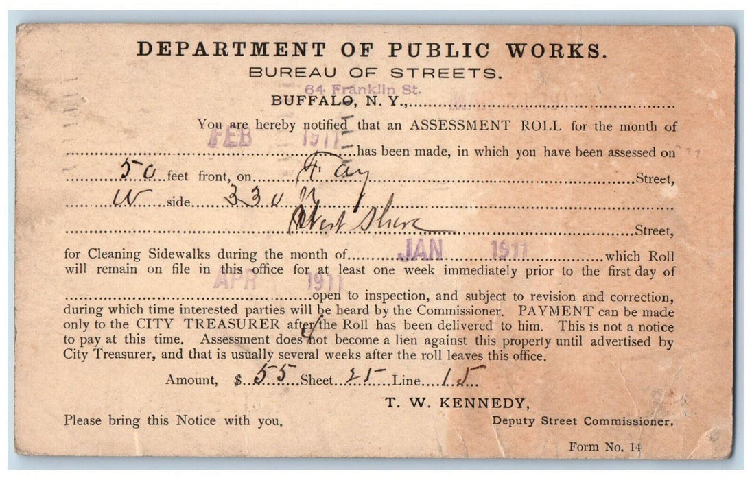 1911 Department of Public Works Bureau of Streets Buffalo New York NY Postcard