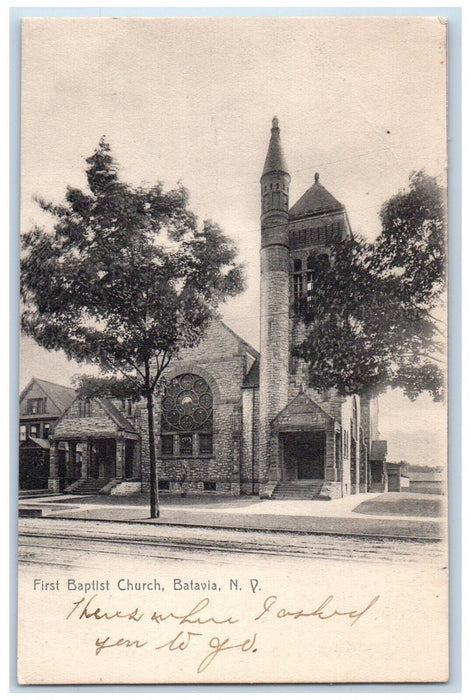c1905 First Baptist Church Street View Batavia New York NY Antique Postcard