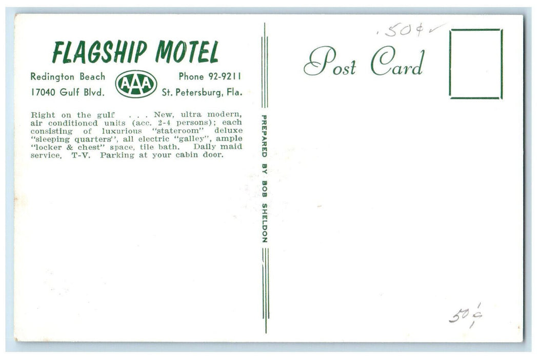 c1950's Flagship Motel Redington Beach St. Petersburg Florida FL Postcard