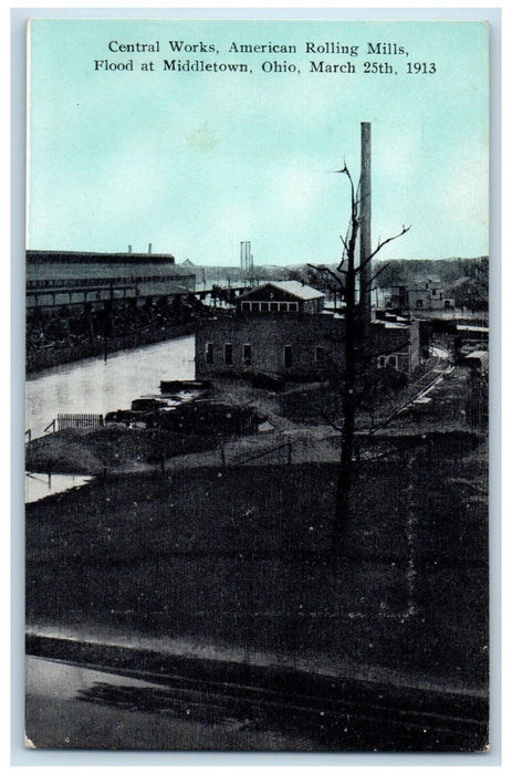 c1910 Central Works American Rolling Mills Flood at Middletown Ohio OH Postcard