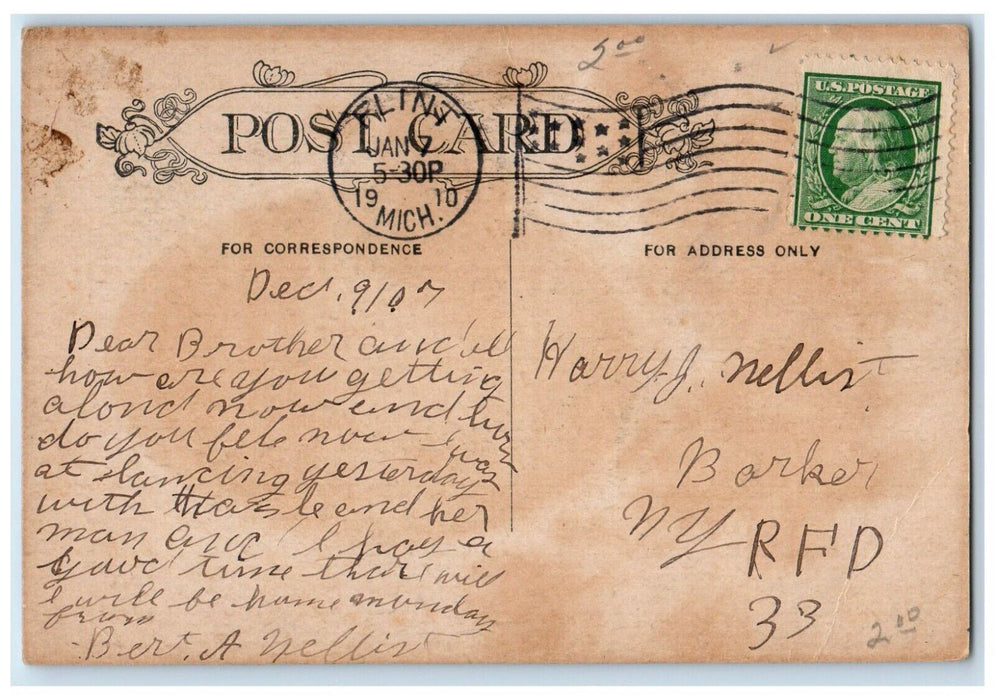 1910 The Post Office Building Street View Lansing Michigan MI Antique Postcard