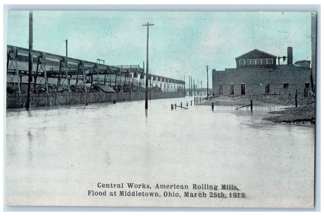 1913 View of American Rolling Mills Flood Middletown Ohio OH Antique Postcard