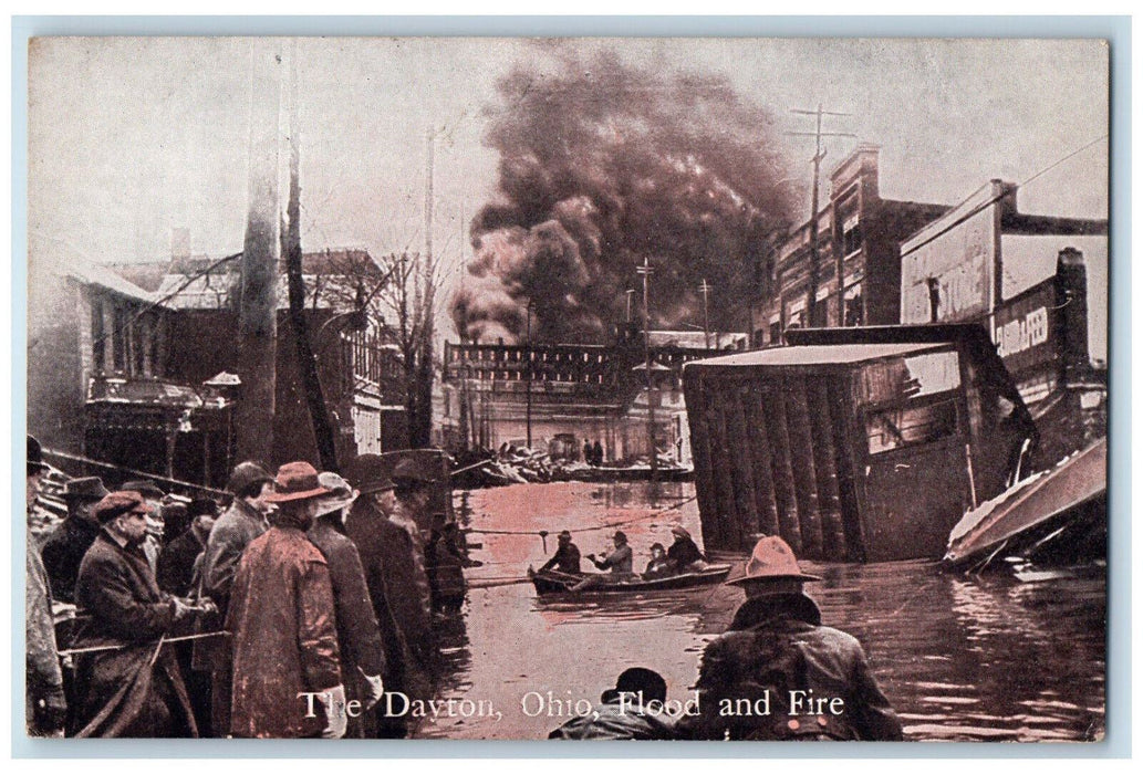 c1910 Firemen Rescue Big Smoke The Dayton Ohio Flood and Fire Ohio OH Postcard