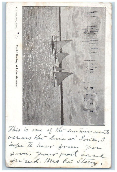c1905 Yacht Racing at Lake Manawa Iowa IA Antique Posted BG Bilz Postcard
