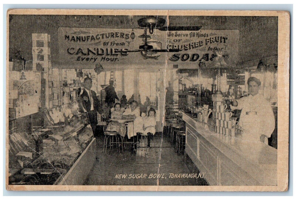 c1910 New Sugar Bowl Candies Soda Store Restaurant Tonawanda New York Postcard
