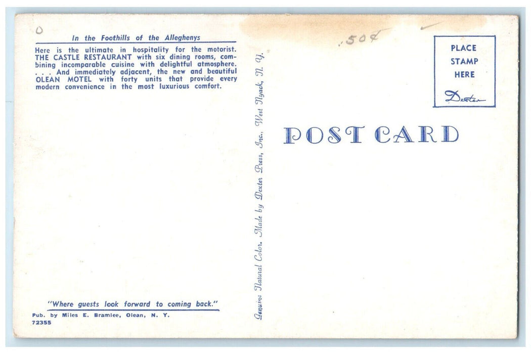 The Castle Restaurant And Olean Hotel West State Road Olean New York NY Postcard