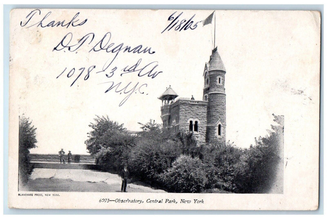1905 View Of Observatory Central Park New York NY Posted Antique Postcard