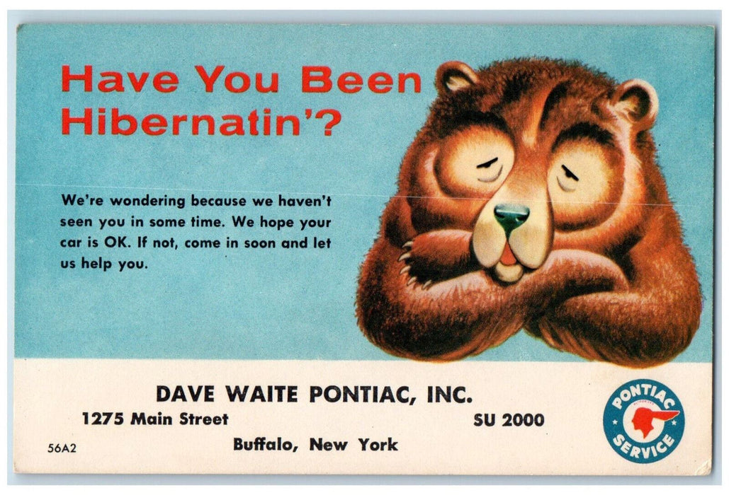 c1950's Bear Dave Waite Pontiac Inc Buffalo NY Car Mechanic Advertising Postcard