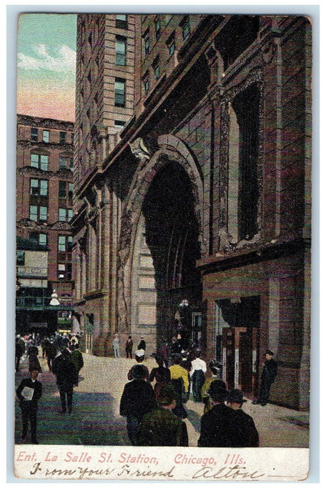 c1905 Entrance La Salle St. Station Chicago Illinois IL Posted Antique Postcard