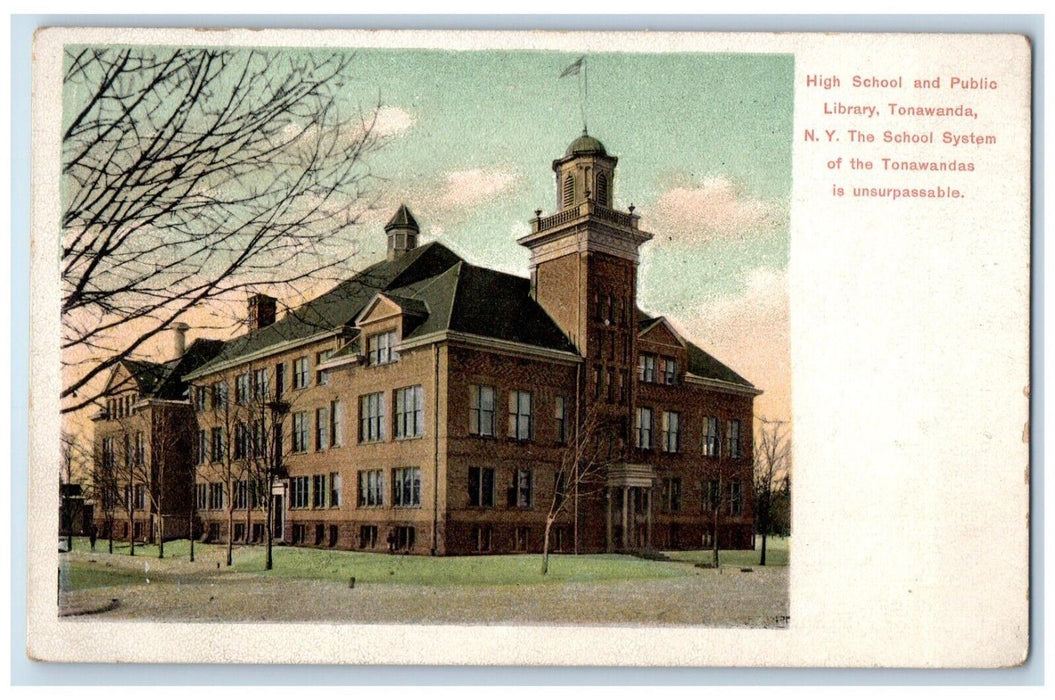 c1910's High School And Public Library Building Tonawanda New York NY Postcard