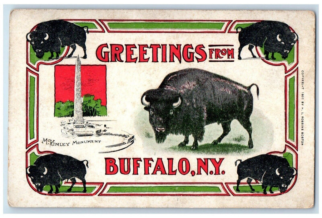 c1910's Greetings From Buffalo New York NY, Buffalo And Monument Postcard