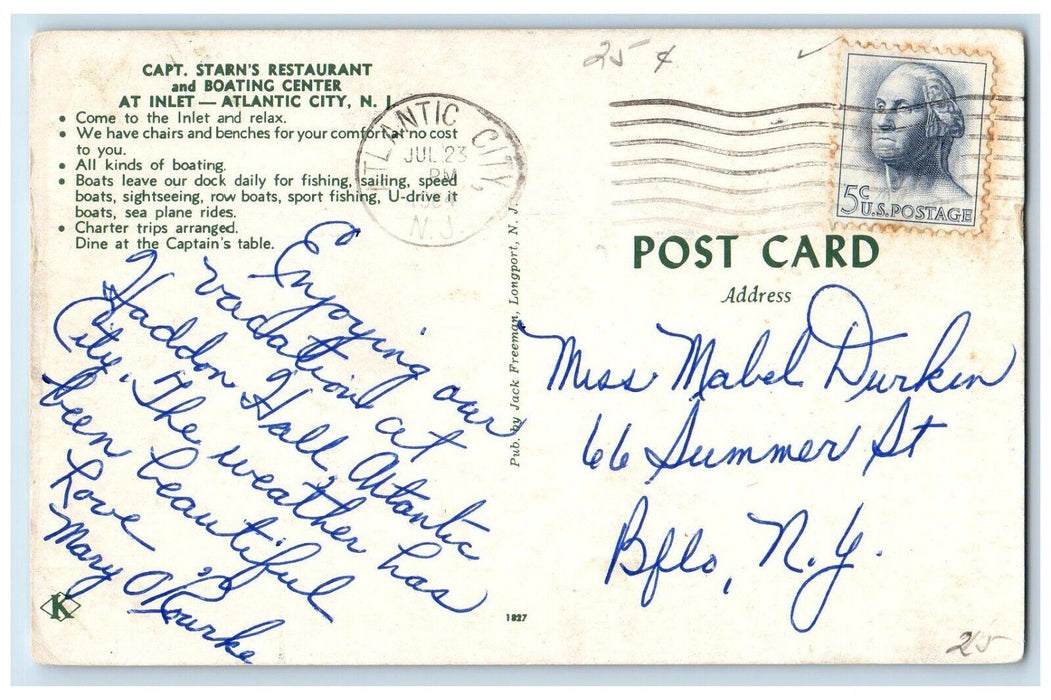 1964 Capt. Starn's Restaurant Boating Center At Inlet Atlantic City NJ Postcard