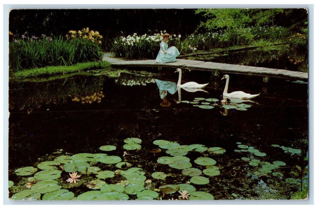 c1950's Girl Swan Lake Gardens Sumter South Carolina SC Posted Vintage Postcard