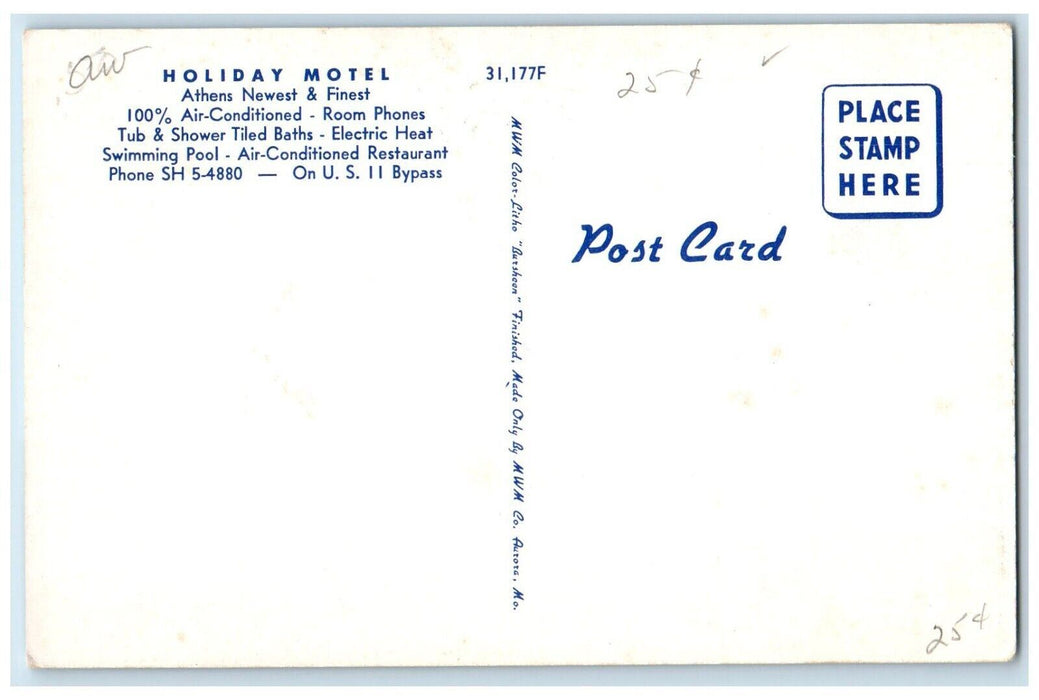 c1960's Holiday Motel And Swimmming Pool Athens Tennessee TN, Dual View Postcard