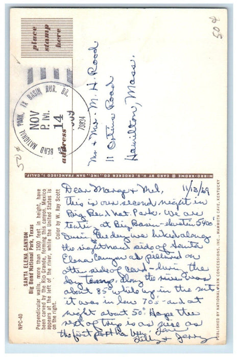1969 Santa Elena Canyon Big Bend National Park Texas TX Posted Vintage Postcard