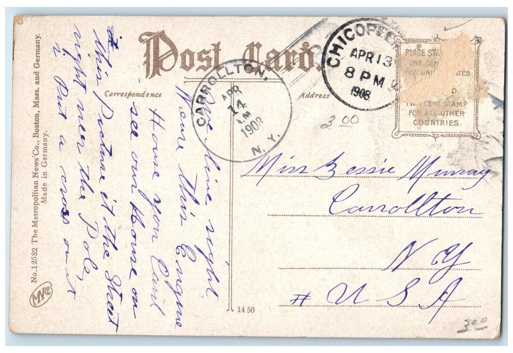 1909 High School Building Campus Chicopee Massachusetts MA Antique Postcard