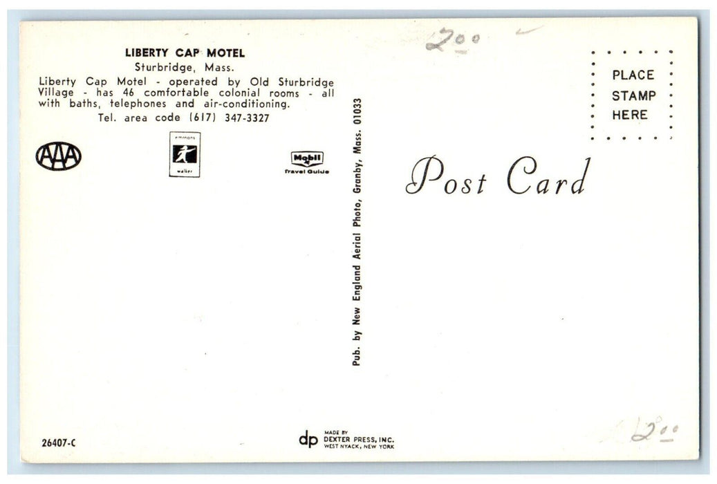Bird's Eye View Of Liberty Cap Motel Sturbridge Massachusetts MA Postcard